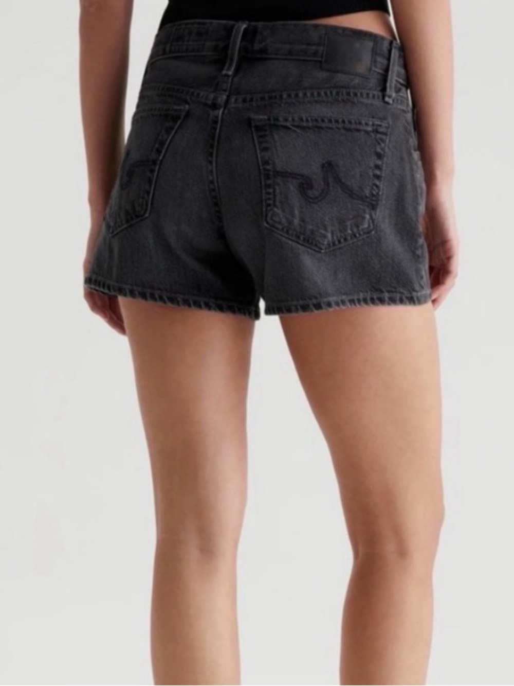 AG Adriano Goldschmied Hailley black Denim ex boyfriend roll up Jean Shorts